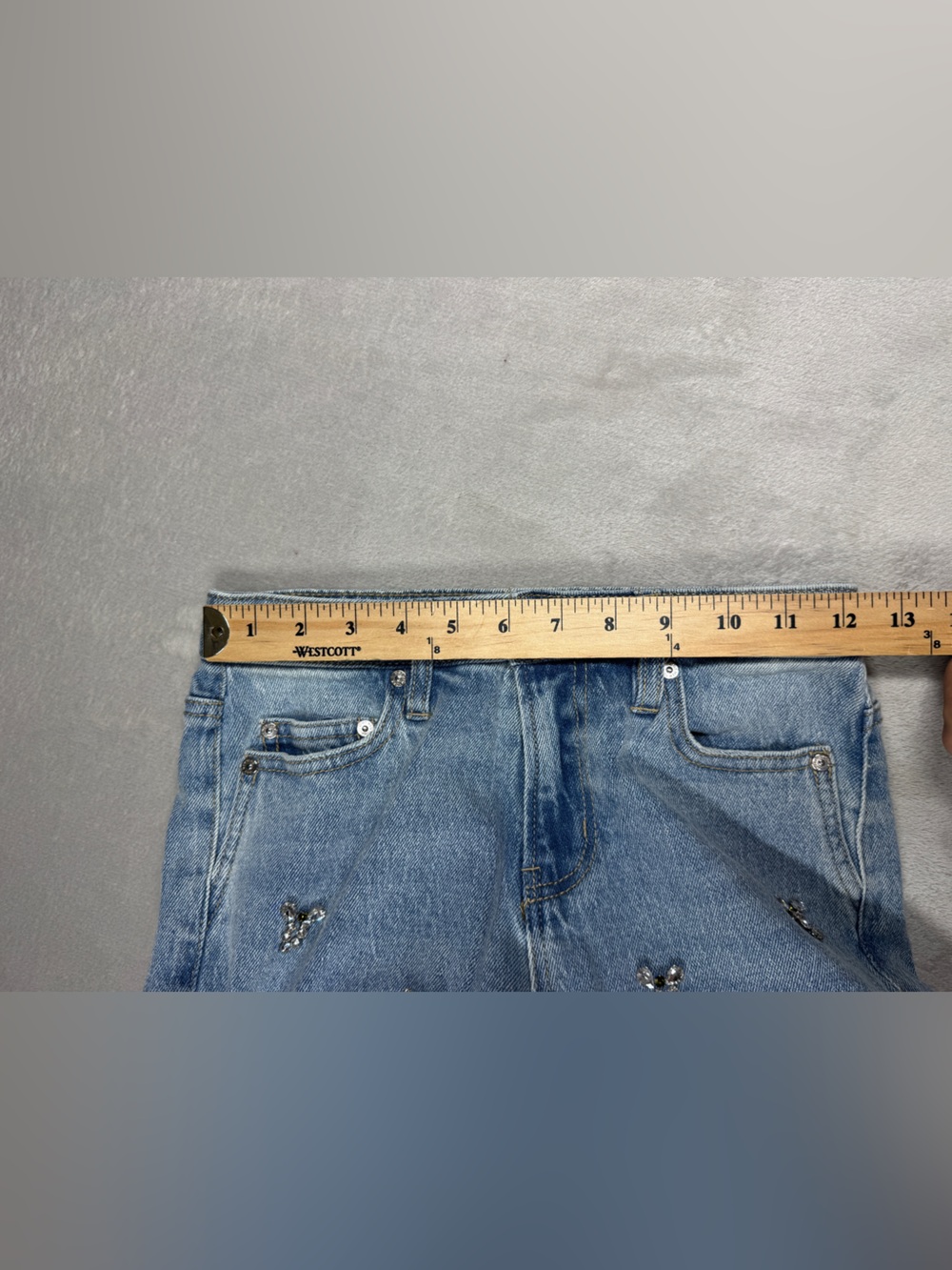 OAT Rhinestone Bows Coquette Wide Leg High Rise Cotton Blend Denim
blue Jeans 25 - Picture 6 of 17